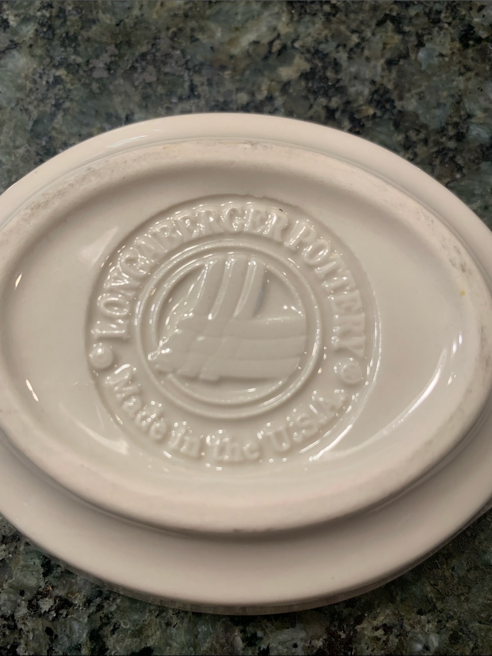 Longeberger Pottery Cream Ceramic Spoon Rest with Blue Floral Accents - Picture 2 of 6